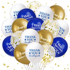 40pcs Happy Work Anniversary Decorations Balloons Blue Gold Happy Workiversary Thank You We Appreciate You Balloons Work Anniversary Decorations for Office Employee Appreciation Gifts for Worker