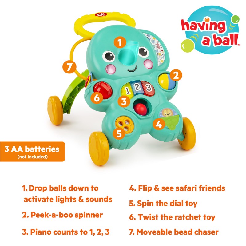 Bright Starts Stroll 'n Roll 2-in-1-Ball Push Walker – Includes