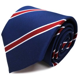 Michi Kolondon Brand Necktie, Made in Japan, 100% Silk, Jacquard Weave, Regimen, Striped, C Pattern: Navy x Red
