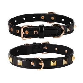 SHWLNY SkinSafe PU Leather Dog Collar, Spike Dog Collar with Decorative Rivets, Adjustable with Golden Metal Buckle for Small Medium Large Dogs (Black, XL：1.2" Wide for 17.3"-25.6" Neck)