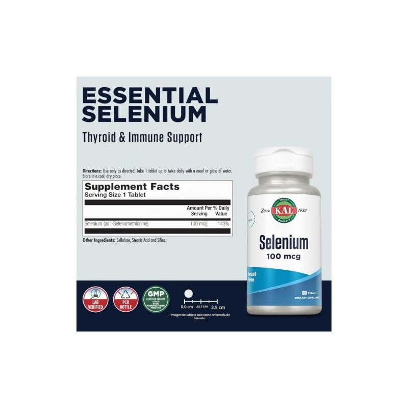 Kal 100 Mcg Selenium Yeast Free Tablets, 100 Count