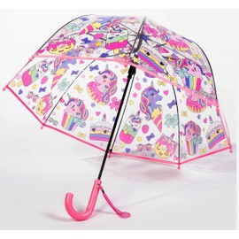 MRTLLOA Kids Pink Unicorn Clear Bubble Umbrella, Toddler Grip Curved Handle Stick Rain Umbrella(Pink Unicorn)