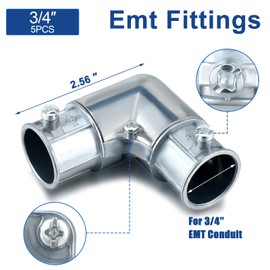 Gisafai 10 Pcs EMT Conduit Fittings Inside Corner Pull Elbow, EMT to EMT 90 Degree Capped Corner Coupling, Combo Head Set Screw, Zinc Die Cast, Silver (3/4 Inch)