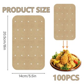 100PCS Air Fryer Paper Liners, Non-Stick Perforated Baking Liners Disposable, Rectangle Cooking Unbleached Dual Parchment Papers Compatible with Ninja AF400UK AF300UK Tower Salter(5.5 x 8 inches)