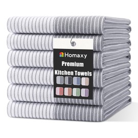 Homaxy Premium Cotton Kitchen Towels 18"x 28", 6 Pack Large Kitchen Hand Towels, Soft and Absorbent Tea Towel with Hanging Loop, Grey