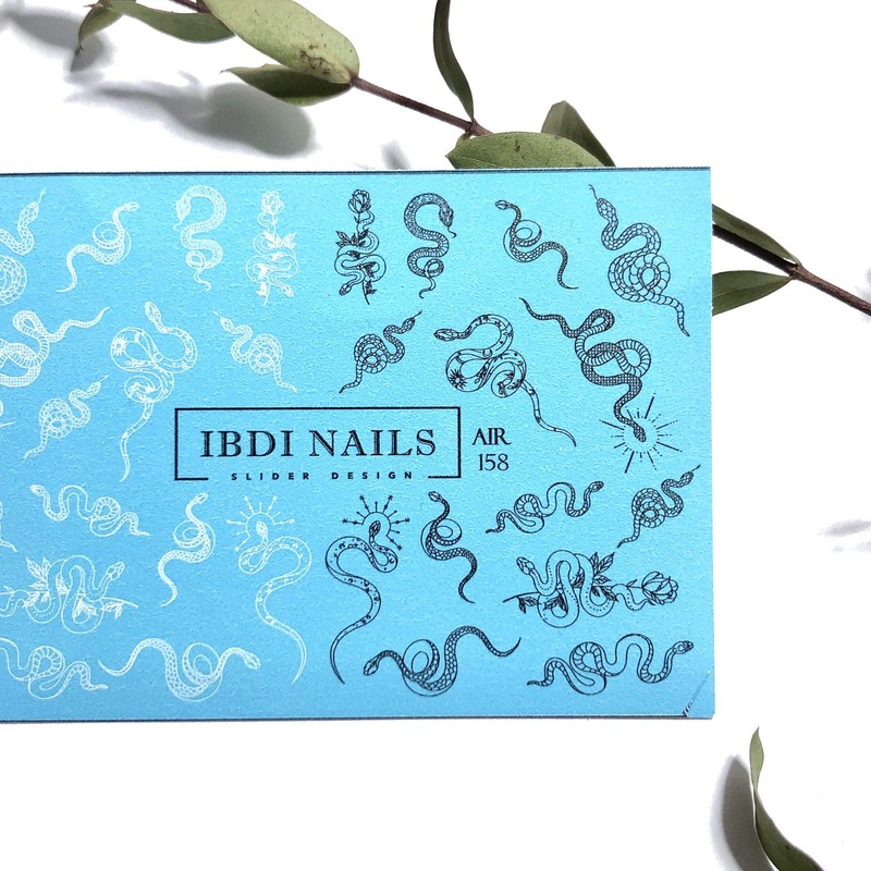 IBDI AIR 158 black and white snakes nail decals/sliders