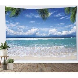 LB Natural Scenery Tapestry, Blue Sky and Sea, Beach Decor, Multi-functional Wall Hanging, Fabric Decoration, Stylish, Modern Art, Remakeover, Room, Window Curtain, Individual Gift, Housewarming