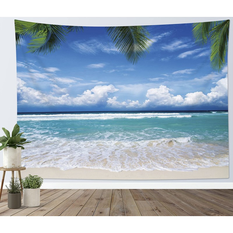LB Natural Scenery Tapestry, Blue Sky and Sea, Beach Decor,