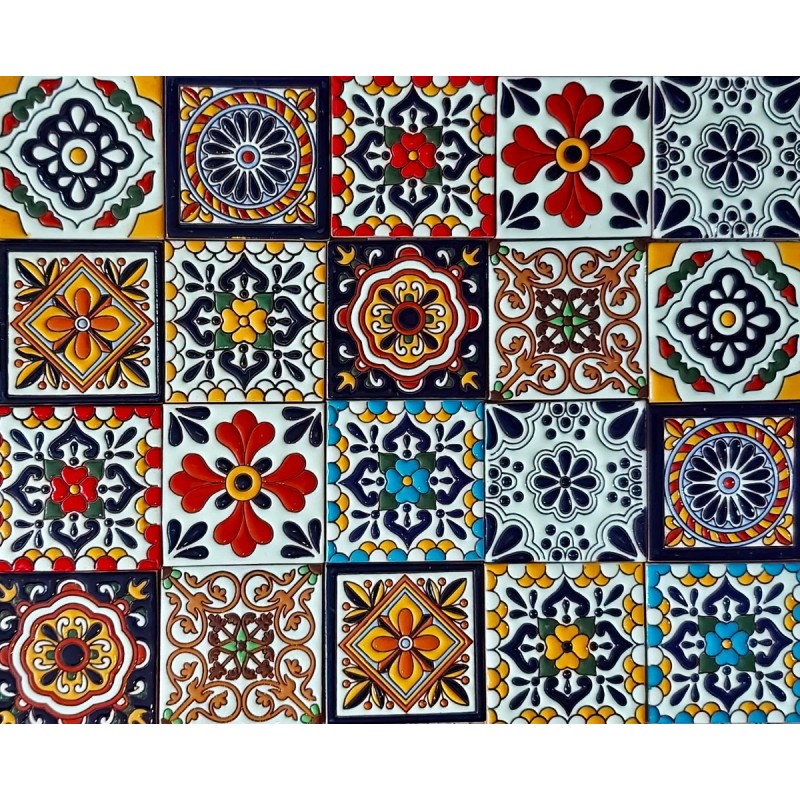 Escanver Azulejo Mosaico Talavera Relieve 10x10 Confeti Mixtos 30 Pzs