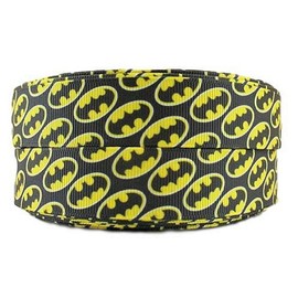 Superhero Bat Logo All Over Print 1" Wide Repeat Ribbon Sold in Yard Lots (1 Yard)