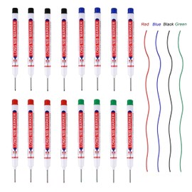 16Pcs Deep Hole Marker Pens,20mm Long Head Deep Hole Marker Carpenters Pen,Multi-Function Scriber Tool with Oblique Tip and Bullet Tip for Carpenter Woodworking,marking hard-to-reach places(4 Color)