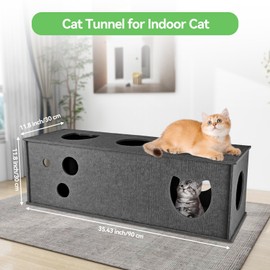 Cat Tunnel for Indoor Cats, DIY Transformable Cat Hideaway Cave, Felt Kitten Play Tubes and Tunnels, Felt Peekaboo Cat Toy with Interactive Peek Holes (Grey, Straight Tunnel)