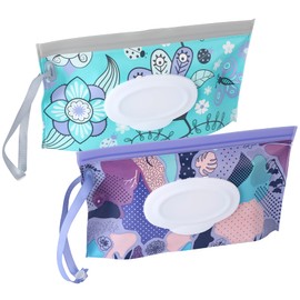FEBSNOW FEBSNOW 2 Pack Baby Wipe Dispenser, Reusable Portable Wipe Holder, Baby Wipes Container, Travel Baby Wipes, Refillable Wet Wipe Pouch (Floral)