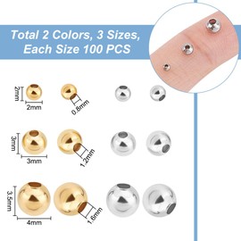 UNICRAFTALE 600 Pieces 2 Colours 2/3/4 mm Small Round Spacer Beads Stainless Steel Beads Rondelle Spacer Beads Metal Spacer Beads Mini Loose Beads for DIY Bracelets Necklaces Jewellery Making