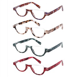 4 Pairs of Colorful Fashion Half Moon Frame Reading Glasses Spring Hinge Male and Female Readers (4 Pack Mix, 2.0)