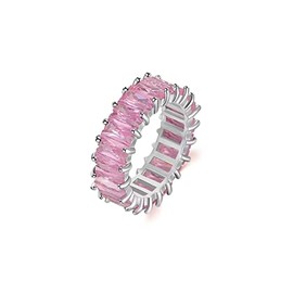 Fuqimanman2020 Cubic Zirconia Emerald Cut Eternity Ring Colorful Eternity Rainbow Ring Multi Color Gemstone Bands Ring Jewelry Gift, 9, Metal, No Gemstone