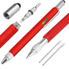 Novelty Gifts 6 in 1 Pens for Men, Multi Tools Pen EDC Unique Gadget as Christmas, Valetentine's Day, Father' Day, Birthday Pens Gifts for Dad, Boyfriends (Red)