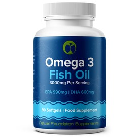 Omega 3 Fish Oil 3000mg Per Serving | 90 Softgel Capsules | EPA 990mg DHA 660mg Per Serving | Sustainably Sourced Made in The UK (90)