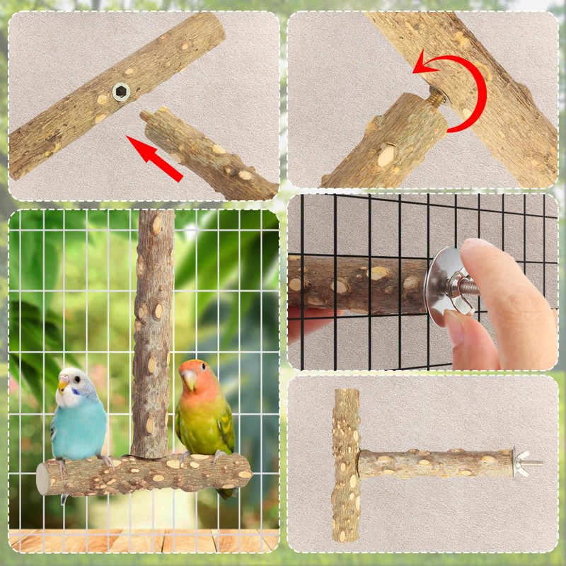 Bird Perches,4pcs Natural Wood Birds Stand Branch, Bird Perch Chewing