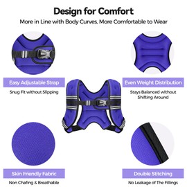 Zeerun 12LBS Weighted Vest for Women & Men with Reflective Stripe and Adjustable Buckle, Comfortable & Durable Rucking Vest for Walking, Running & Strength Training, purple