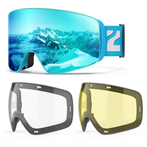 ZIONOR Ski goggles, snow goggles with 2 magnetic interchangeable lenses, snowboard goggles for men and women and boys