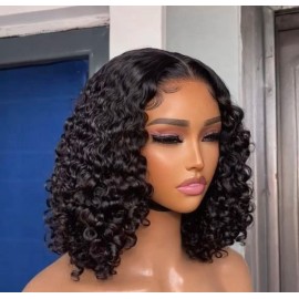 Raw hd Lace bob Wig Cuticle Aligned Hair Vietnamese Burmese Curly 100% Hair Human Hair Weave Bone Straight Water Deep Wavestyle: 13x6 hd lace wig, color: picture style, Stretched Length: 10 inches