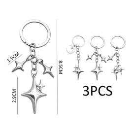 3 Pieces of Four-Pointed Star Keychains, Metal Decorative Keychains, Creative Keychains, Bag Charms, Fashionable and Simple Keychains
