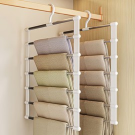 Trouser Hangers, Space-saving, Pack of 2 Multi-Tier Hangers, Foldable Non-Slip Trouser Stand, Trouser Hanger, Stainless Steel, Trouser Holder for Wardrobe, Scarves, Towels