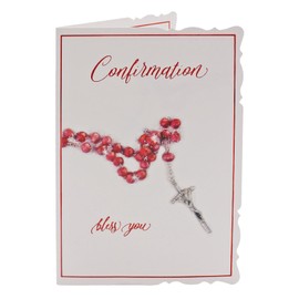 Confirmation Card with Envelope and Red Embossed Detail Rosary Design