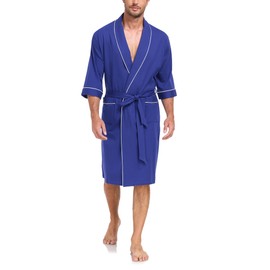 COLORFULLEAF Men's Bathrobes 100% Cotton Soft Comfort Breathable Short Sleeve Summer Kimono Mens Lightweight Robe(CB_XL)