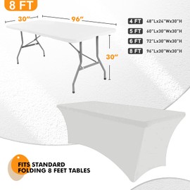 SEPARO 1 Pack 8 Ft White Spandex Table Cover Fitted Rectangular Tablecloth Stretchable Fabric Lycra Table Cloth 8 ft Wrinkle-Free for Party Tradeshows Banquet Weddings Cocktail