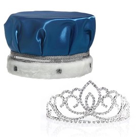 Anderson's Blue Satin King Crown and Queen Sasha Tiara Royalty Set, King and Queen Set For Prom, Homecoming, School Dance, Costume, Party, Pageant, Event