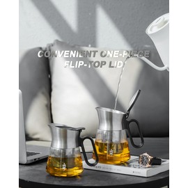 ZENS Design Glass Teapot with Infuser, 23 oz Small Loose Leaf Tea Steeper Pot with Stainless Steel Spout for Hot Tea Steeper, Oval Handle Clear Tea Pot with infusers for Loose Tea Lovers Gifts