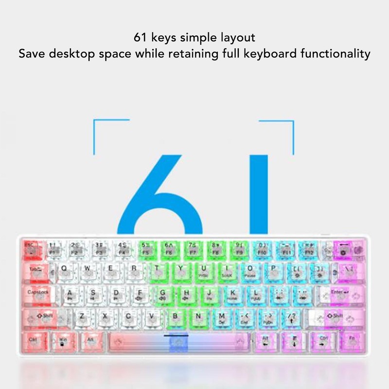 61 Keys Transparent Mechanical Keyboard Clear Keycap Wired Gaming Keyboard