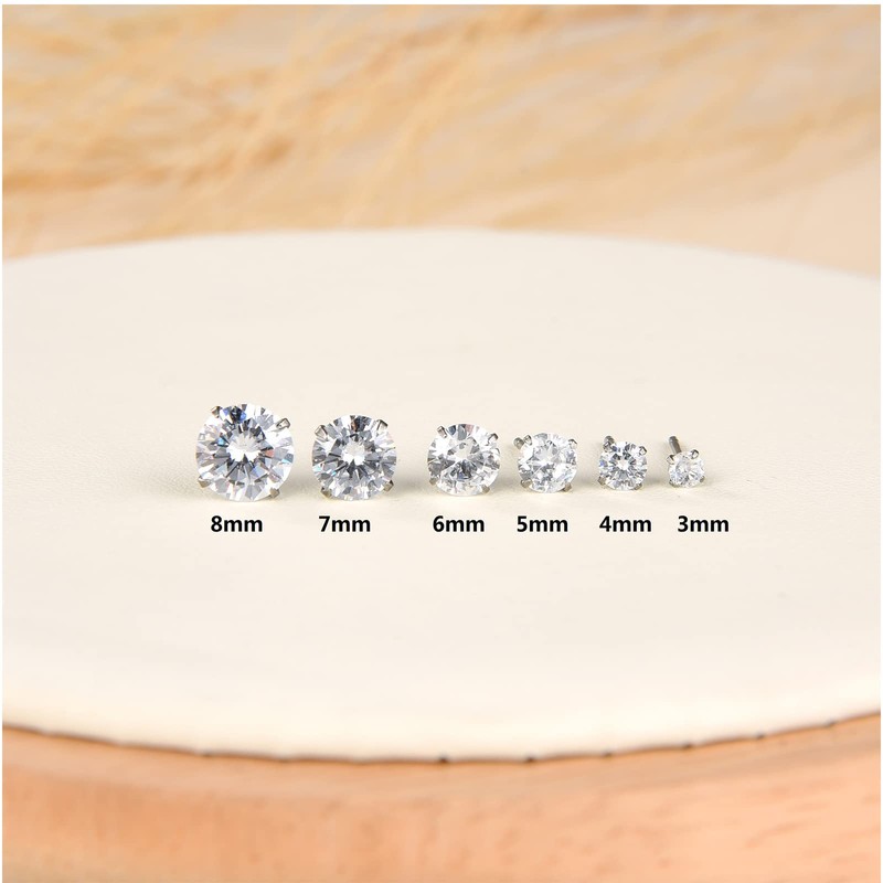 G23 Titanium CZ Stud Earrings for Sensitive Ears, Pure Titanium