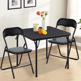 FurnitureR Folding Table Set for 2 Person, 3-Piece Foldable Square Card Table and Chairs Set, No Assembly Required, Space Saving for Home, Small Spaces, Patio Outdoor, Black