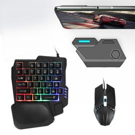 Denash Half Hand Gaming Keyboard and Combo, PUBG K13 Keyboard with Wrist Rest and G4 Mouse, Cell Phone Stand, Keyboard and Converter 4 in 1 for Android iOS Phone