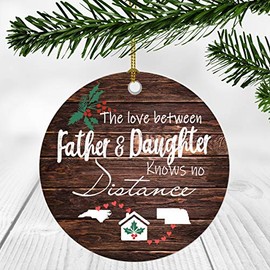 Merry Christmas Ornament Two State Map North Carolina Nebraska - The Love Between Father And Daughter Knows No Distance - Long Distance Dad And Daughter Ornament 3" Plastic