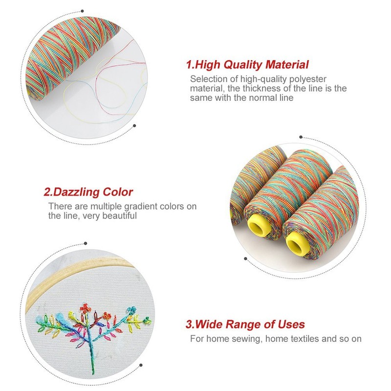 Sewing Thread, Polyester Embroidery Thread, Durable Quilting Thread, Multicolor Gradient