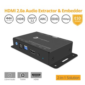 gofanco Prophecy 4K 60Hz HDMI Audio Extractor & Embedder via S/PDIF Toslink + 3.5 MM Stereo, 4K 60Hz YUV 4:4:4, HDR, HDMI 2.0a, HDCP 2.2, 18Gbps, ARC, CEC, Audio Extraction & Embedded, TAA Compliant