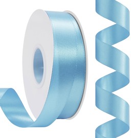 Rilisili Light Blue Satin Ribbon 1 Inch 50 Yards Double Faced Polyester Satin Ribbons for Gift Wrapping DIY Crafts Weddings Invitations Flower Bouquet Bow Making Home Decor Sewing