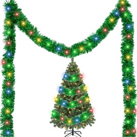 33 Feet Pre-Lit Christmas Garland, Artificial Vine Soft Greenery Garland Decoration with 100 LED Lights for Outdoor or Indoor Home Garden Christmas Decor Holiday Wedding Party Decoration