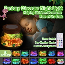 dashfor Light-up Dinosaur Terrarium Kit for Children, DIY Dino Terrarium Crafts Kit with Timing Remote Control and Coloured Lights - Dinosaur Toy 4 5 6 7 8+ Year
