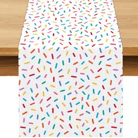 Confetti Sprinkles Table Runner Boy Kids Birthday Sprinkle Party Decoration Donut Dessert Dining Room Home Kitchen Table Decor (13" x 90")