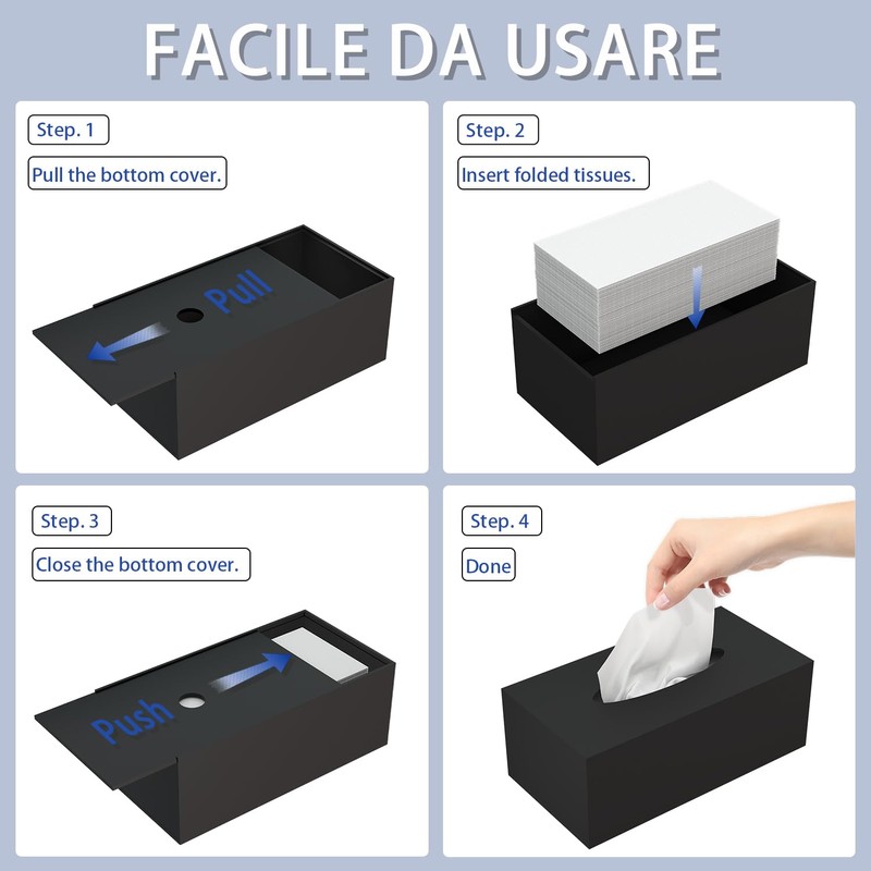 Acrylic Tissue Box Holder, PITBVO Rectangular Shiny Black Tissue Box