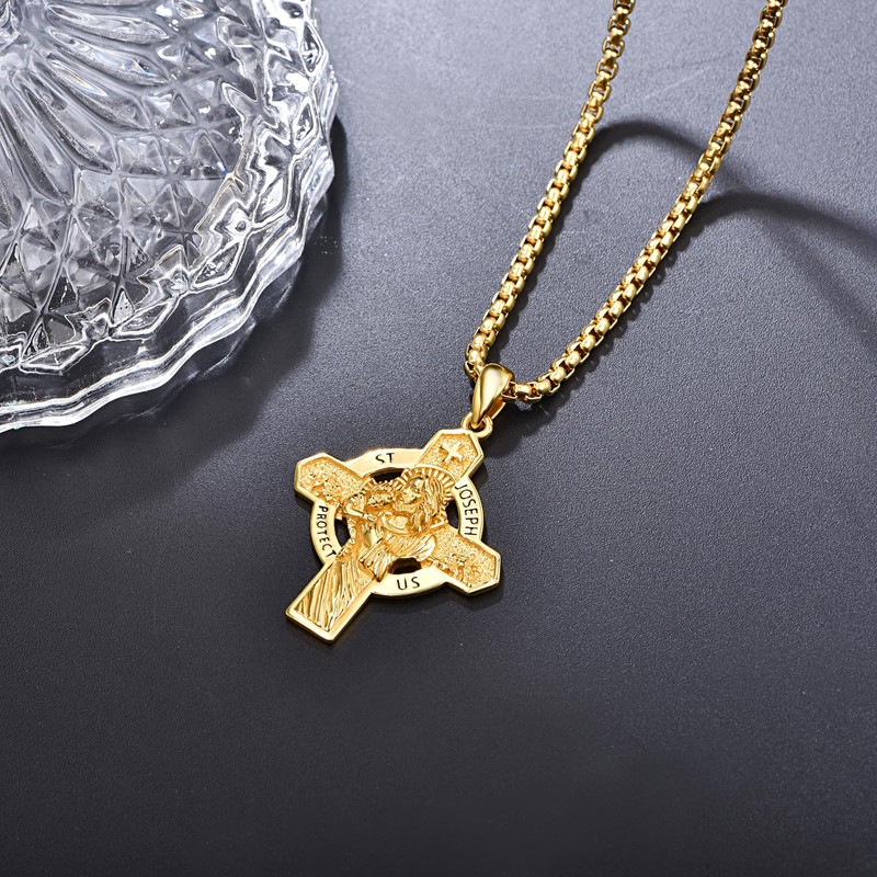 Gold Saint Joseph Medal Sterling Silver Cross St Joseph Medal