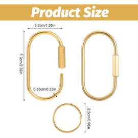 4Pcs Gold Brass Key Rings Purse Bag Charms for Handbags Screw Lock Key Organizer Carabiner Keychain Clip Simple Style Oval Lock Keychain Heavy Duty Car Keys Fob Holder Purse Charms for Men Women