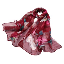 FAIRYGATE Scarf Women Fashion Lady Chiffon Flower Print Scarfs Neck Soft Scarves Floral Scarf Wrap Shawl Red A5211