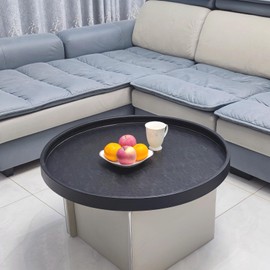 QAVOL 25 * 25 inches high-end Light Luxury Leather Round Oversized Service Tray, Ottoman Tray，Coffee Tray, Food Tray, Family Dinner, Out-of-House Picnic, Party Essential Tray (25 inch Black)