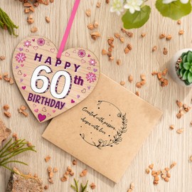 Eco Friendly 60th Birthday Gift for Her Present for Sixty Years Old Women Wooden Heart Plaque Decoration – Keepsake for 60 Years Old Mom Aunt Grandma Friend